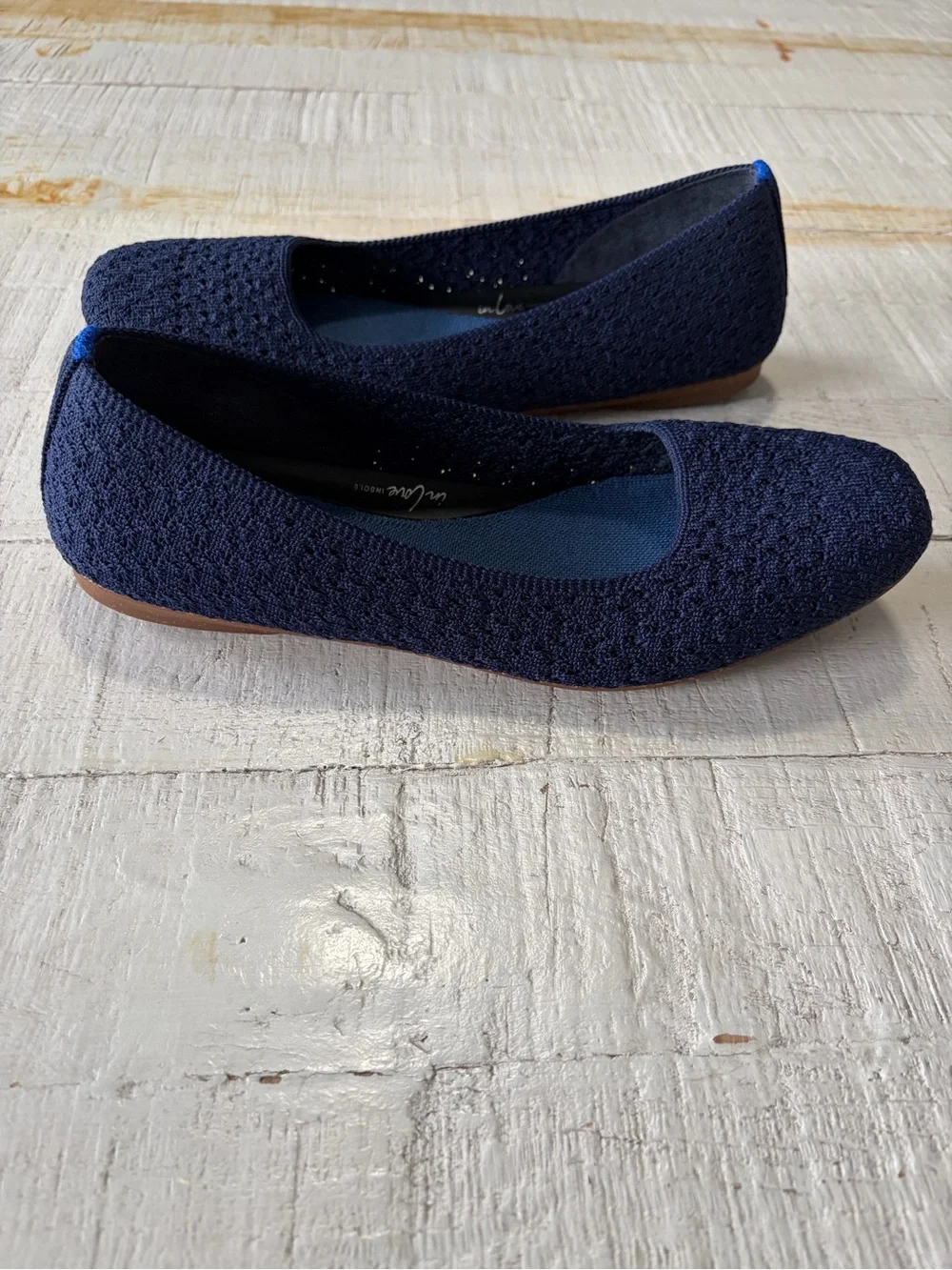 Rothy’s the Max Square in Deep Navy Crochet size 8.5 Knit Flats In Love Insoles - Picture 1 of 14